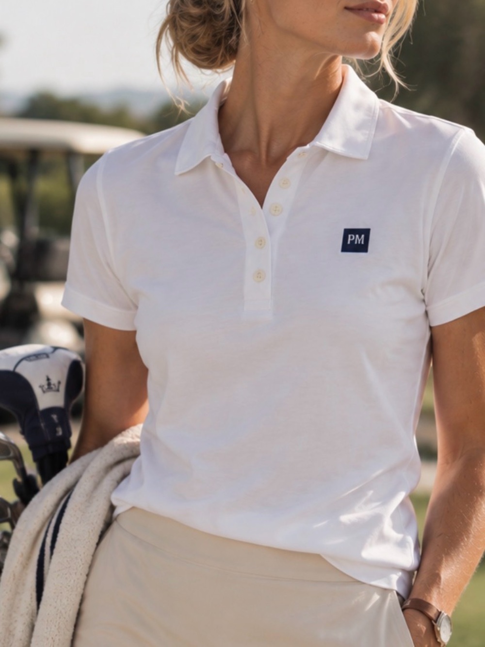 Peter Millar White Short Sleeve Polo with Navy Logo
